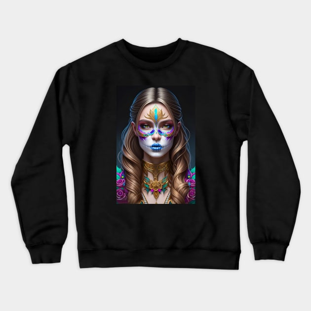 Pretty Woman in Sugar Skull Makeup - Sugar Skull Art Crewneck Sweatshirt by ImaginativeInkPOD